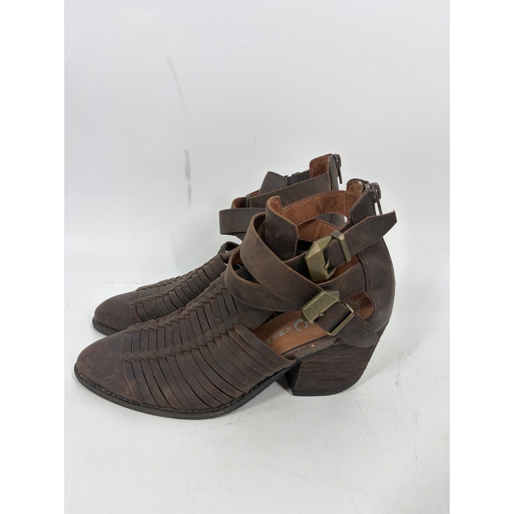 Jeffrey Campbell Stillwell Leather Moto Bootie Buckle Western Festival Boho 7.5